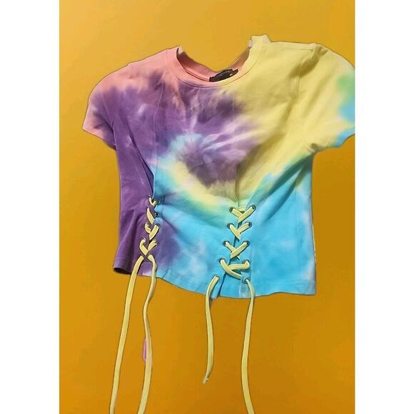 Forever 21 Women's Multicolor Dye Crop Top Small With Laces New A127 Excellent - Picture 1 of 5